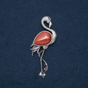 Brooch Pendant Flamingo with Aventurine “Golden Sand” 85x30mm