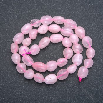Beads on Thread - Natural Stone Pink Quartz Round Faceted Beads, 9×12 mm, 40 cm length +