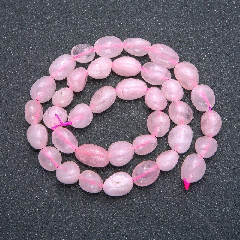 Beads on Thread - Natural Stone Pink Quartz Round Faceted Beads, 9×12 mm, 40 cm length +