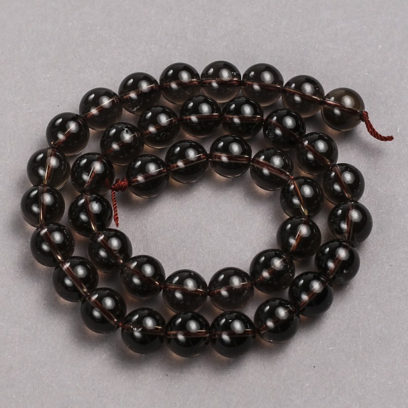 Beads on a Thread of Natural Stone Smoky Topaz Round Bead 10mm diameter, length 39cm +