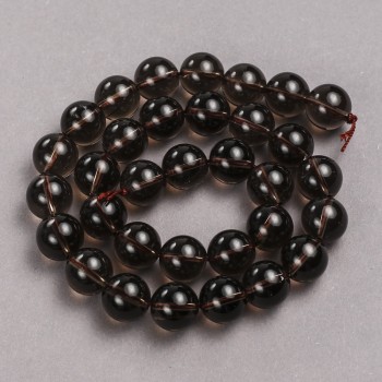 Beads on thread of natural gemstone Smoky topaz, smooth round bead 12mm diam., length 40cm ±