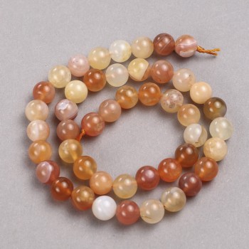 Agate Beads on Thread, Orange, Smooth Sphere, 8.5 mm ±, Length 39 cm ±