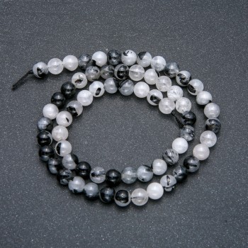 Beads on Thread Natural Stone Quartz Rutile Beads Smooth Round 6mm Diameter, 39cm Length