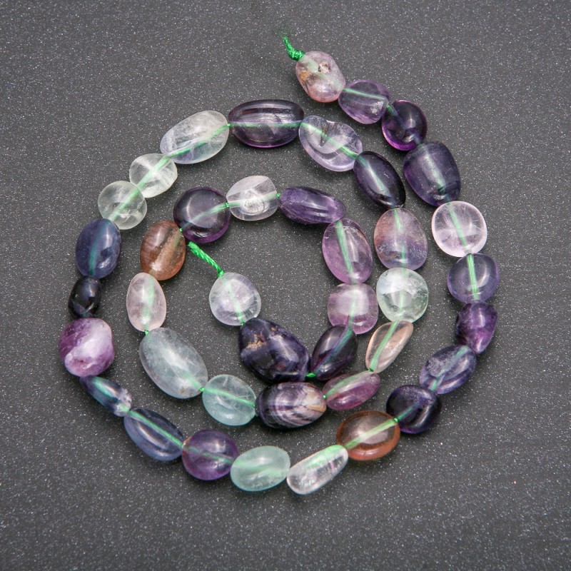 Fluorite Beads on Thread, Natural Stone, 7–9 mm, 40 cm length