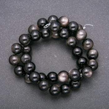 Natural Stone Beads Silver Obsidian Smooth Round 10 mm diameter (+/-), 38 cm length
