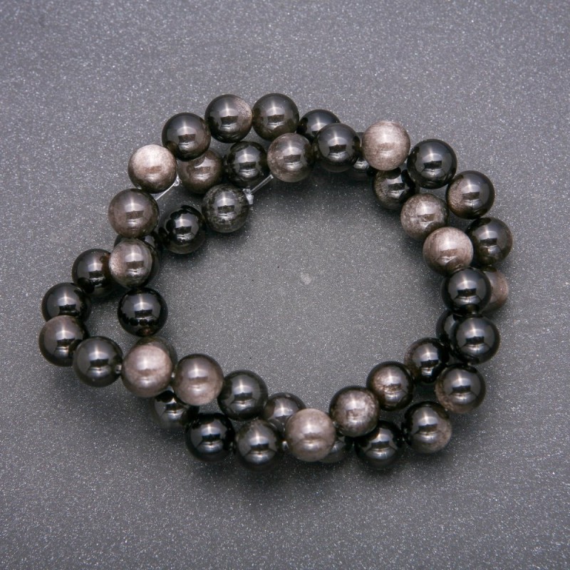 Natural Stone Beads Silver Obsidian Smooth Ball 8 mm diameter (+-), length 38 cm