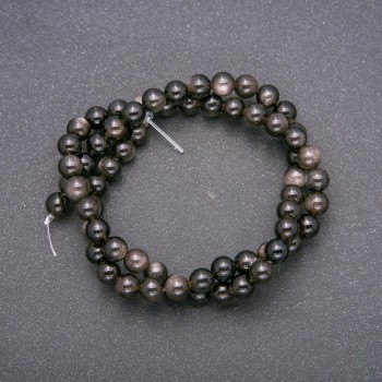 Natural Stone Beads Silver Obsidian Smooth Round Bead 6mm (±) diameter, 38cm length