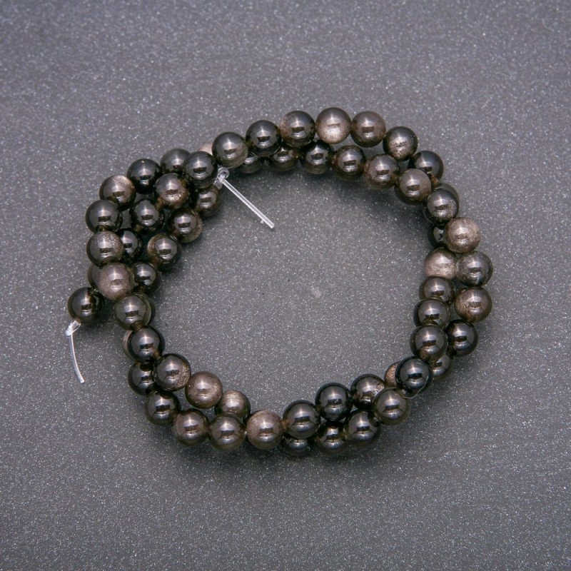 Natural Stone Beads Silver Obsidian Smooth Round Bead 6mm (±) diameter, 38cm length
