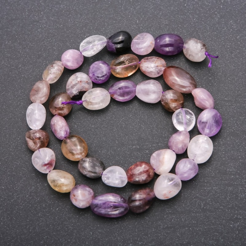 Amethyst Beads on Thread, Natural Stone Bead Round Briolette, diameter 9 (+ -) mm, length 38 cm