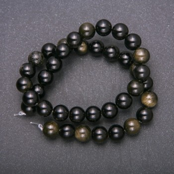 Natural Stone Beads on Thread Sunstone Obsidian Smooth Round Beads 10mm Diameter, 38cm Length