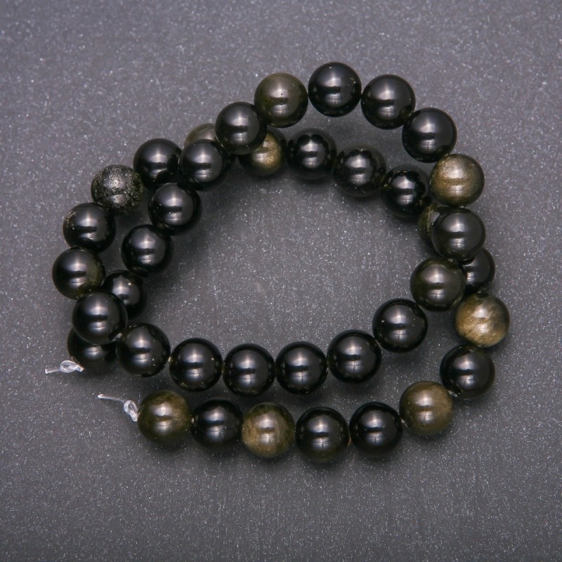 Natural Stone Beads on Thread Sunstone Obsidian Smooth Round Beads 10mm Diameter, 38cm Length