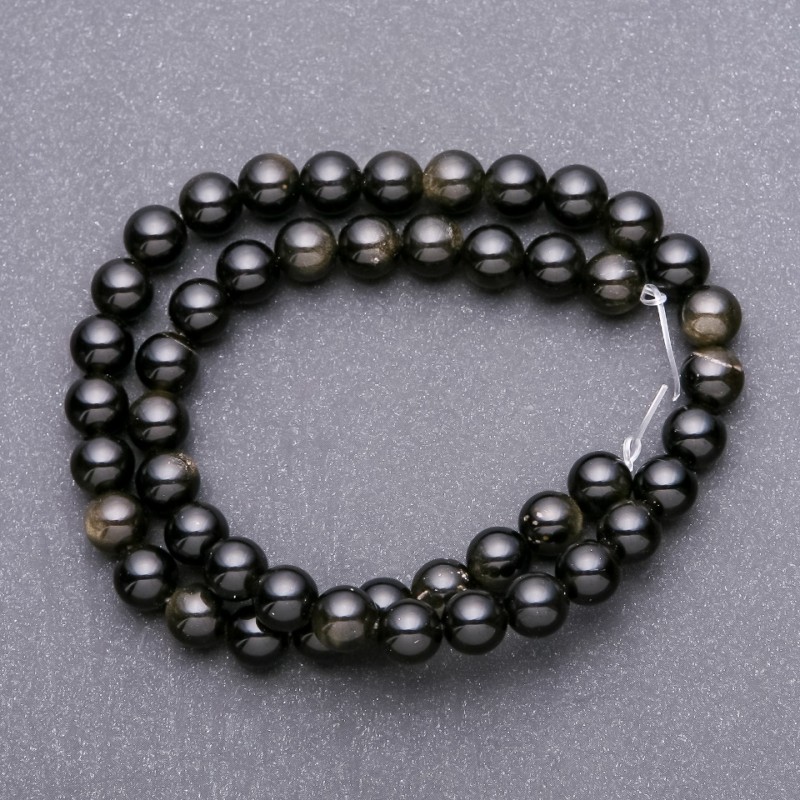 Sunstone Obsidian Beads on Thread Smooth Round 8 mm (±) diameter, 38 cm length