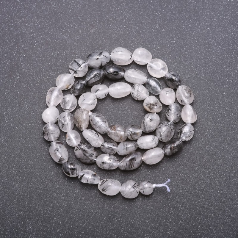 Rutilated Quartz Beads "Hairy" on a Thread, drilled, diameter 7mm (+/-), length 40cm