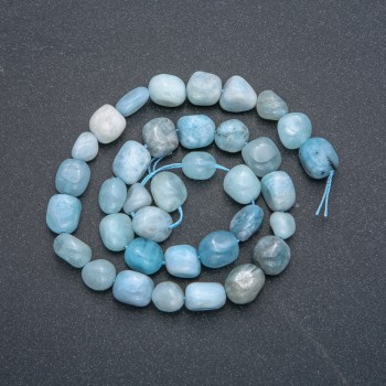Aquamarine Beads on Thread on Natural Stone Round Faceted Bead, 9×12 mm, 40 cm Length +