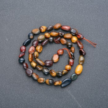 Beads on Thread from Natural Stones Tiger's Eye, Falcon's Eye, Bull's Eye, round drilled 8x6 mm, length 40 cm +