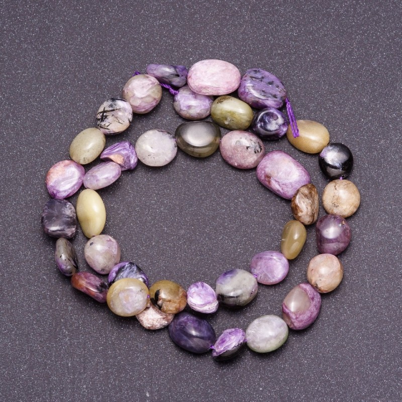 Charoite Beads,</s> round coin-shaped, 9mm diameter ± thread length 39cm