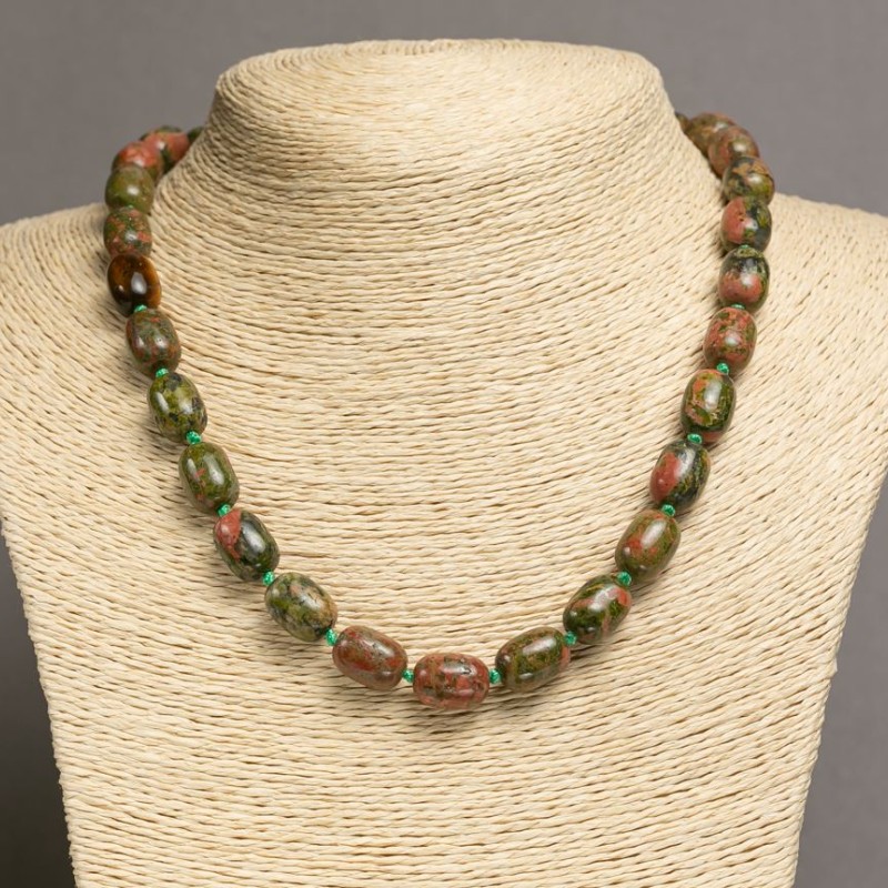 Jasper Unakite Beads "Barrel" 10x14 mm, length 49-46 cm+
