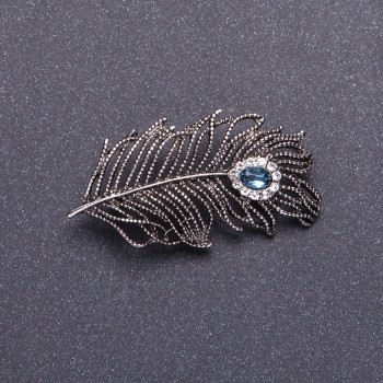 Brooch "Silver Feather" metal color silver 5x2.5 cm