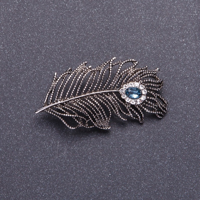Brooch "Silver Feather" metal color silver 5x2.5 cm