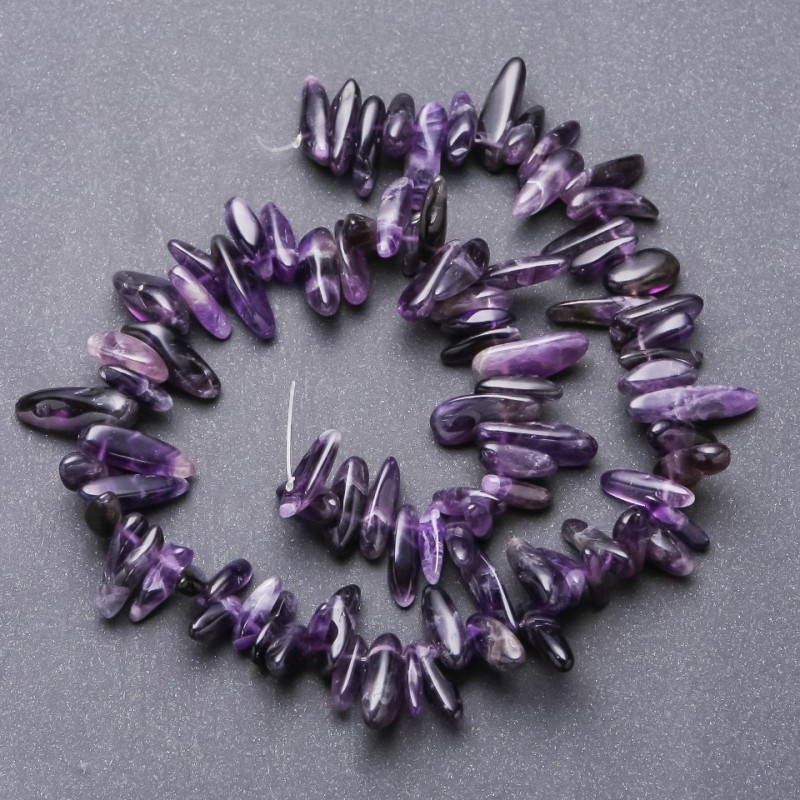 Amethyst Beads, natural stone shard "needle" shape, 7x20mm diameter, approx. 40 cm length on thread
