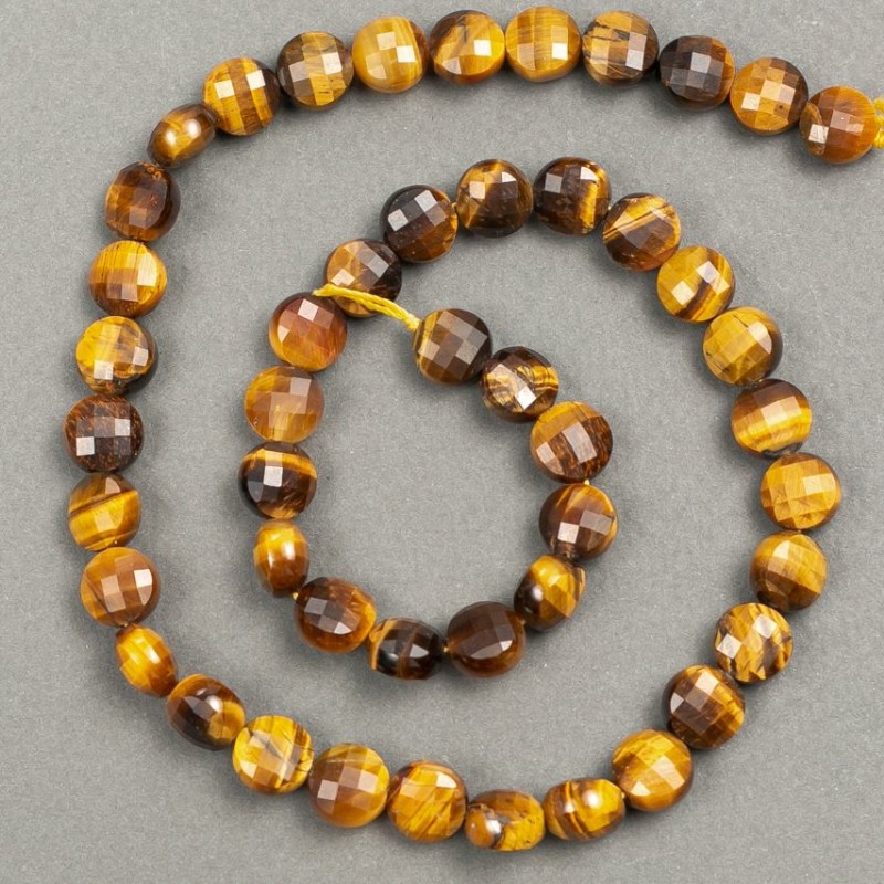 Tiger's Eye Bead Strand, Faceted Coin Shape 8x6mm, Length 39cm +