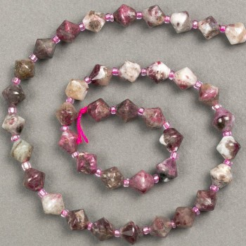 Beads on a thread natural stone Tourmaline faceted rhombus d 8×8 mm, length 39 cm ± (bead insert 3×3 mm)