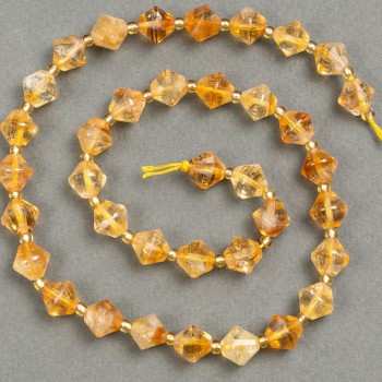 Citrine Beads on Thread, Faceted Diamond Shape, 9x8.5 mm, 39 cm length (+- 0) (seed bead insert 3x3 mm)