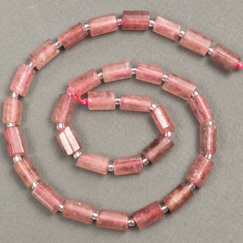 Beads on Thread Strawberry Quartz Cut 11x7mm, length 39cm± with seed beads (3x2mm)