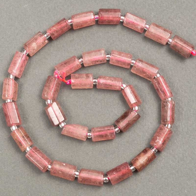 Beads on Thread Strawberry Quartz Cut 11x7mm, length 39cm± with seed beads (3x2mm)