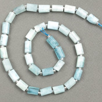 Aquamarine Beads on Thread Natural Stone Cut 10×6mm, length 40cm± (with seed beads 3×2)
