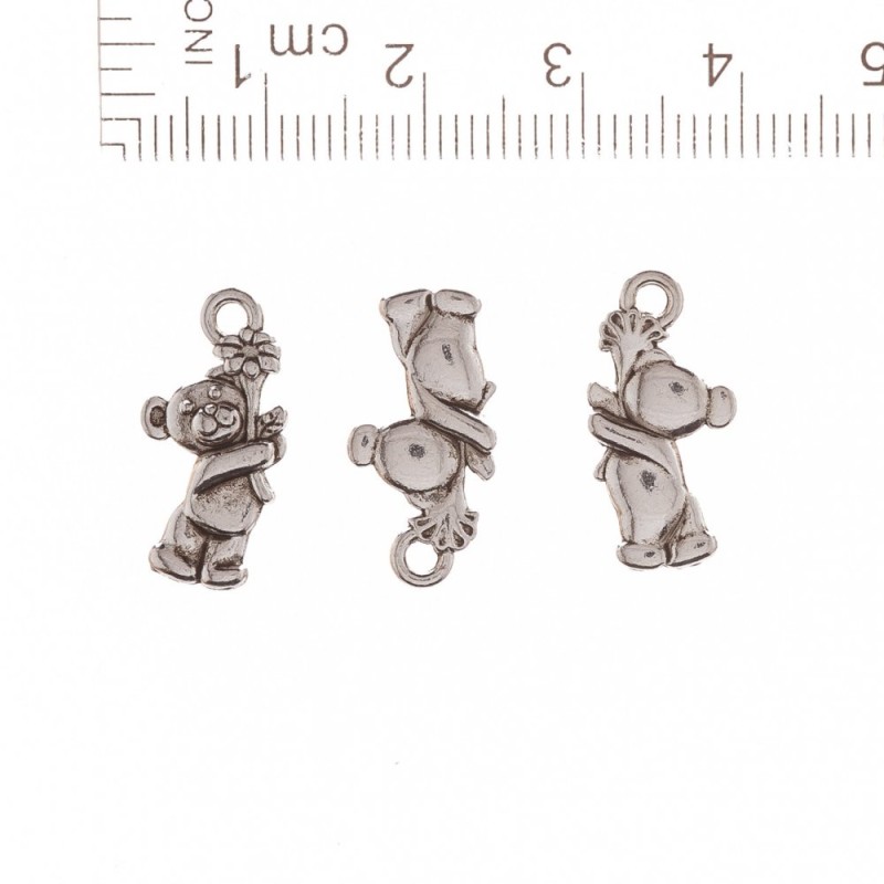 Teddy Bear with Flower Pendant Finding, 19x10mm, Pack of 20g +/-21pcs