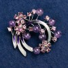 Brooch with natural Amethyst Sprig with pink rhinestones, metal color silver 43x48mm