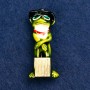 Brooch Pendant Frog with Suitcase Green Enamel, Gold-Tone Metal 45x18mm +