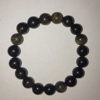 Bracelet Sun Stone Obsidian smooth bead 10 mm on elastic, length 18 cm
