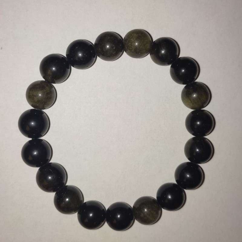 Bracelet Sun Stone Obsidian smooth bead 10 mm on elastic, length 18 cm