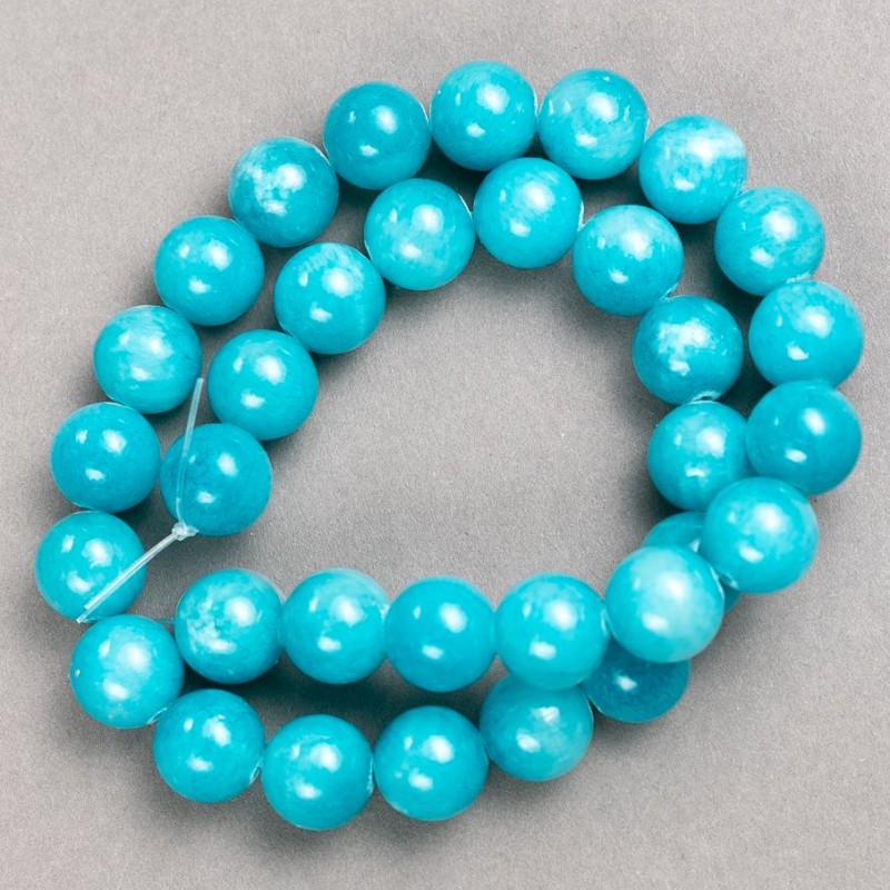 Aquamarine-toned Beads on Thread (Plastic Acrylic) Smooth Round Bead, diameter 12.5 mm ±, length 40 cm ±