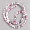 White-gray-pink Rhodonite Beads (artificial acrylic) on thread, smooth round beads, 6mm dia., length 40cm ±