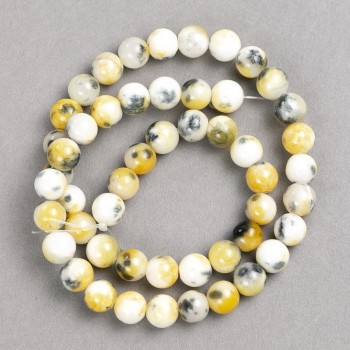 Acrylic beads yellow-gray-white (piece on thread) smooth ball, diameter 8mm±, length 40cm ±