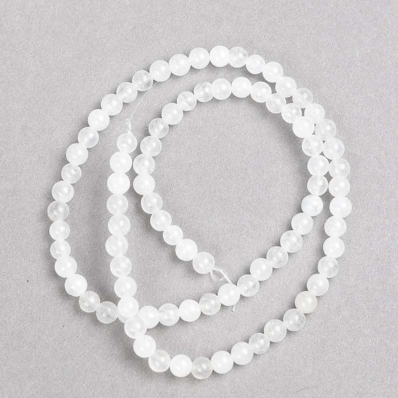 White Quartz Beads on Thread, smooth round bead, diameter 4mm±, length 38cm±
