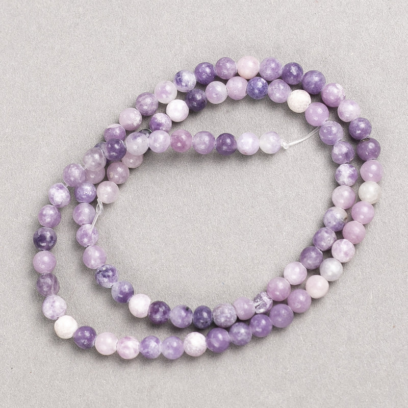 Lepidolite Beads on Thread – Smooth Round Bead, 4.5 mm diameter, length 38 cm