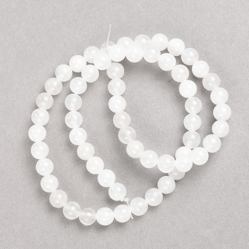 White Quartz Beads on Thread, Smooth Round Bead, 6mm ± Diameter, 38cm ± Length