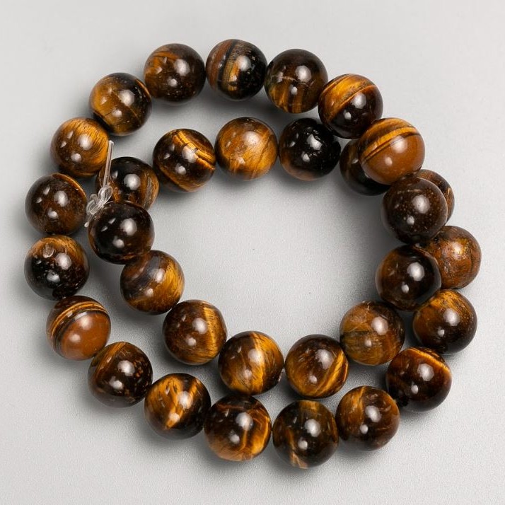 Tiger’s Eye Beads on Thread, 12 mm diameter, natural stone, 38 cm length