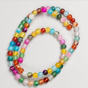Agate Beads on Thread, Multicolor Natural Stone, Smooth Round Bead, 4.5 mm ±, Length 36 cm ±