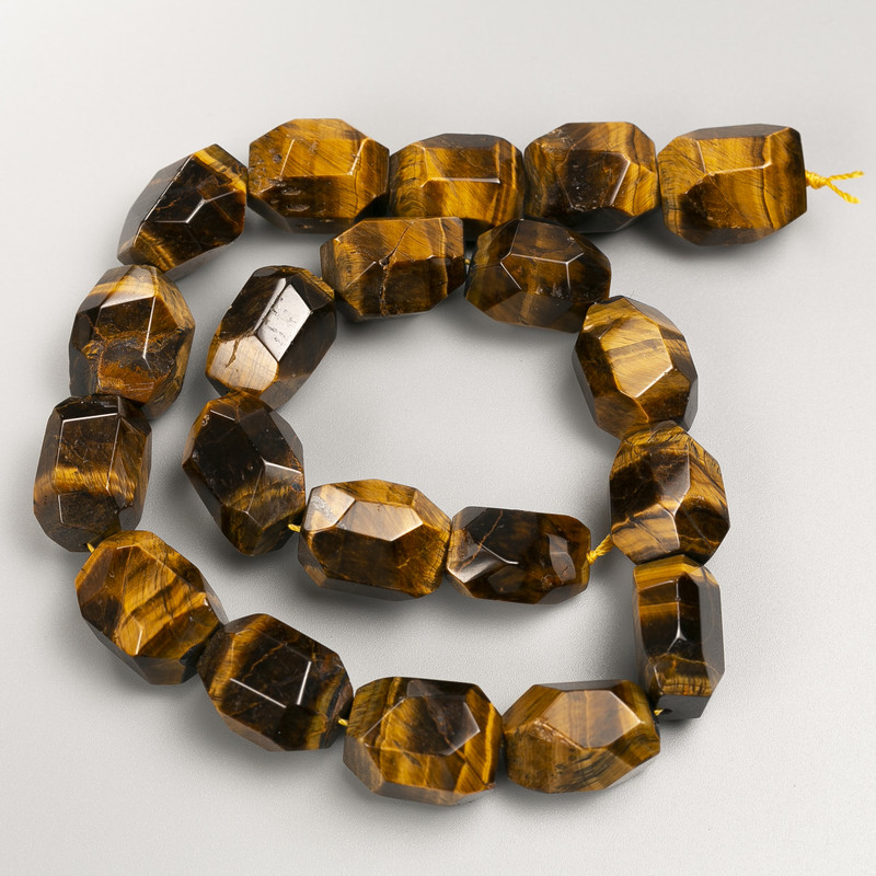 Tiger's Eye Beads on Thread, Faceted Nuggets, 15×20 mm, length 39 in ±