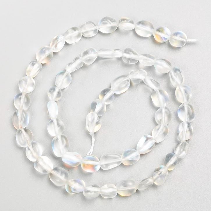Opal Glass Beads on Thread, Tumbled, Ø6×7mm, 40 cm length