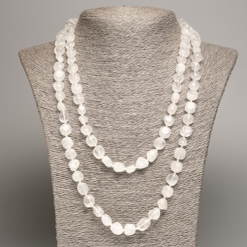 Long Necklace with Mountain Crystal and White Quartz, faceted, 5×8-10 mm, length 110 cm