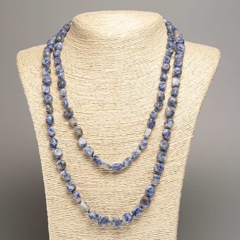 Long necklace of sodalite, faceted stones, diameter 5x8-10mm, length 110cm+