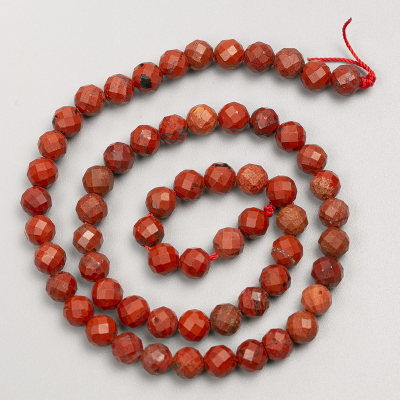 Red Jasper Beads, faceted round 6mm on thread, length 38cm+