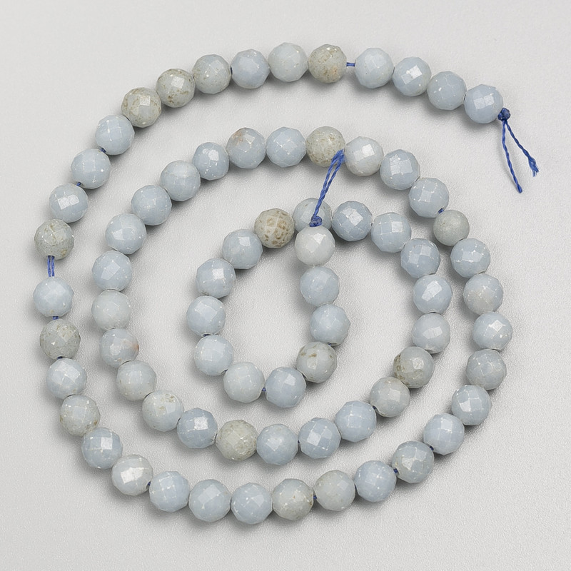 Aquamarine Stone Faceted Round Beads on Thread, 5mm± Diameter, 38cm± Length