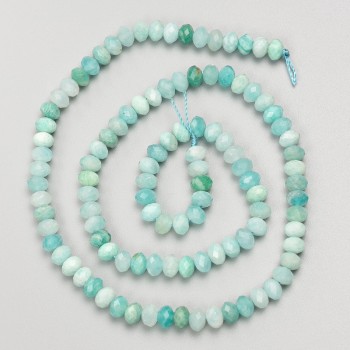 Amazonite Beads faceted Rondelle onThread 5x3.5 mm, length 38 cm+